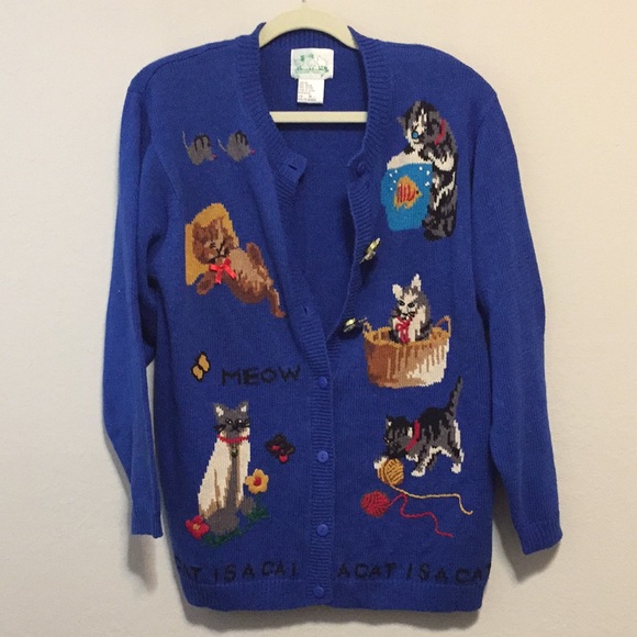 Vintage Sweaters - Vintage Quacker Factory Cat Cardigan Sweater